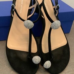 Stuart Weitzman Balls of Fire Black Suede Sandals